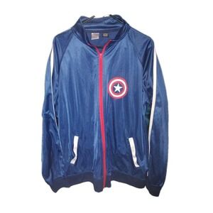 Marvel Captain America XXL Mens Jacket Navy Blue  Full Zip Pockets Fleece Inside